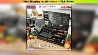DFITO 6pcs Kitchen Knife Set High Carbon Stainless Steel Wooden Handle Sharp Chef Knives with Gift