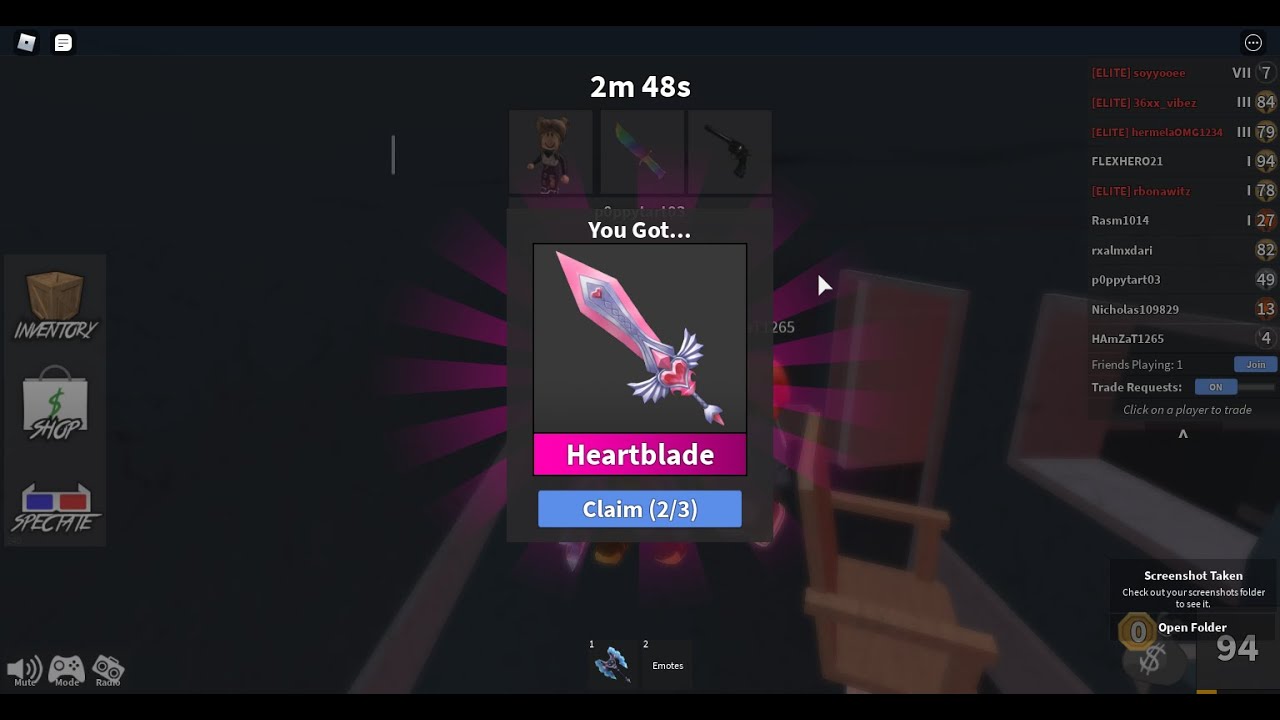 Trading Eggblade for Bioblade and Heartblade in MM2. 