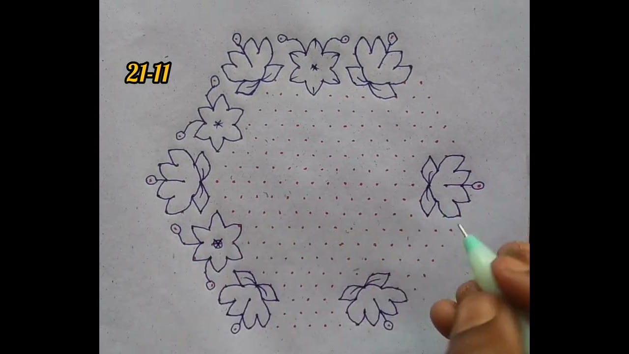 Unique & Beautiful 21-11 Dots Muggu Design | Grand Rangoli Design Step by Step✨