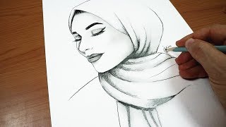 تعلم رسم وجه بنت بالحجاب بقلم الرصاص | كيف ترسم فتاة محجبة