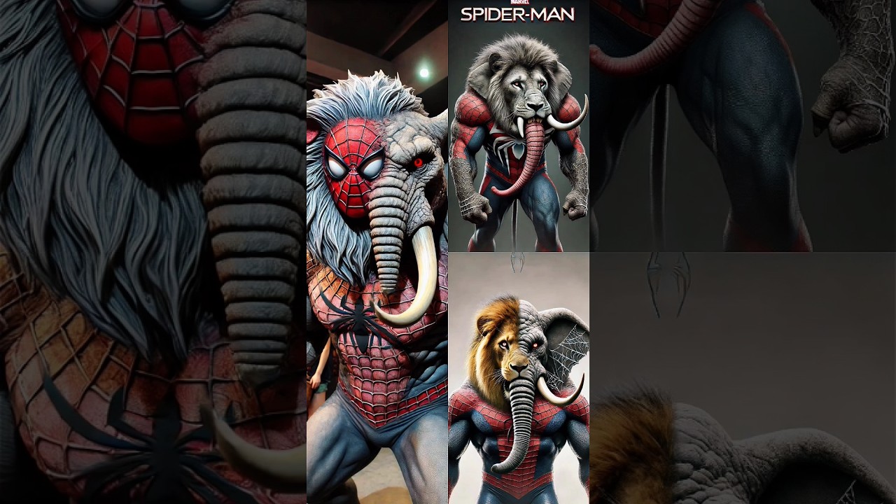 Ai creation: Incredible fusion formed by fusing spider man, Lion and Elephant 