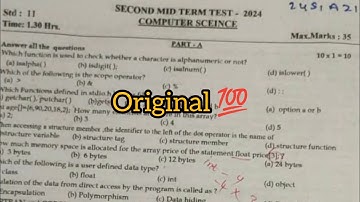 11th computer science second midterm exam original question paper 2024