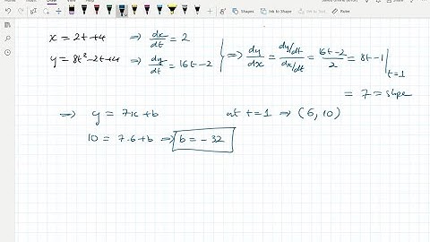 (a) Find the equation of the tangent line to the curve x=2 t+4,   y=8 t^2-2 t+4 at t=1 withou…