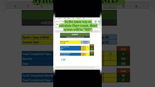 #shorts How to calculate Age - Calculate difference between two dates - DATEDIF