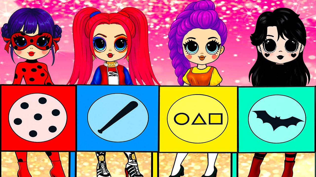 Ladybug, Squid Game Doll, Harley Quinn and Mavis in K-Pop Demon Hunters | DIY Fashion Paper Dolls