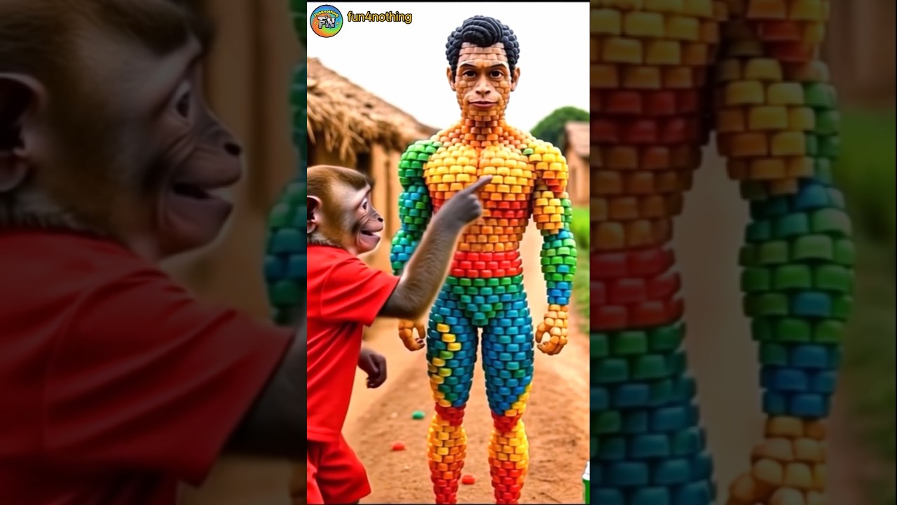 Monkey Builds Colorful Human Statue | Amazing Art Transformation 