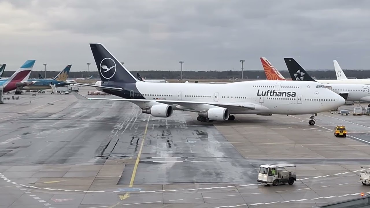 LH761 from Dehli D-ABVU B747-400 roll in at the gate b43 frankfurt airport #B747lovers 