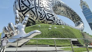 Dubai Museum of the Future, Full walkthrough with AI robots, flying metallic dolphins,future journey