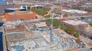 Drone footage of the progress of the new construction around the river downtown Columbus Georgia