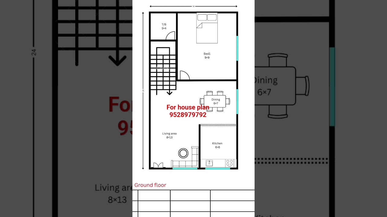 16 by 24 house plan||1bhk