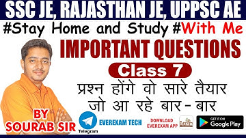 Class -7 | Important Questions | SSC JE | Rajasthan JE | UPPSC AE | By Sourab Sir #civil_engineering