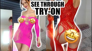 Sexy TRANSPARENT Nylon bodysuit and minidress TRY ON Haul with mirror VIEW! 😱