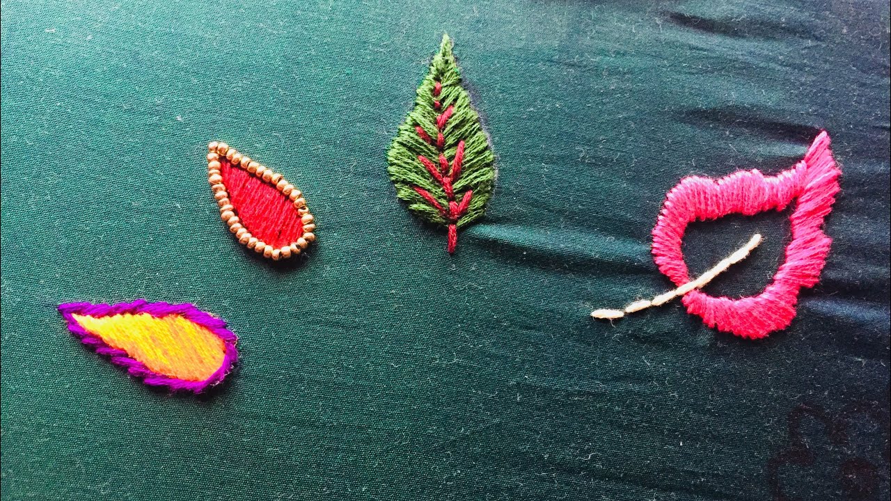 Satin Stitch Leaf designs —Hand Embroidery for beginners - YouTube