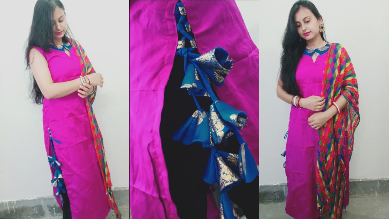 Women's Bohemian Designer Clothing Cotton Block Printed Kalidar With Side  Latkan Kurti Pant Set and Dupatta Kurti Set. Express Shipping. - Etsy