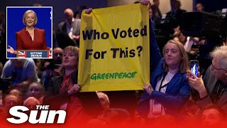 Who Voted For This? Greenpeace Protesters Interrupt Truss Speech At Tory Conference