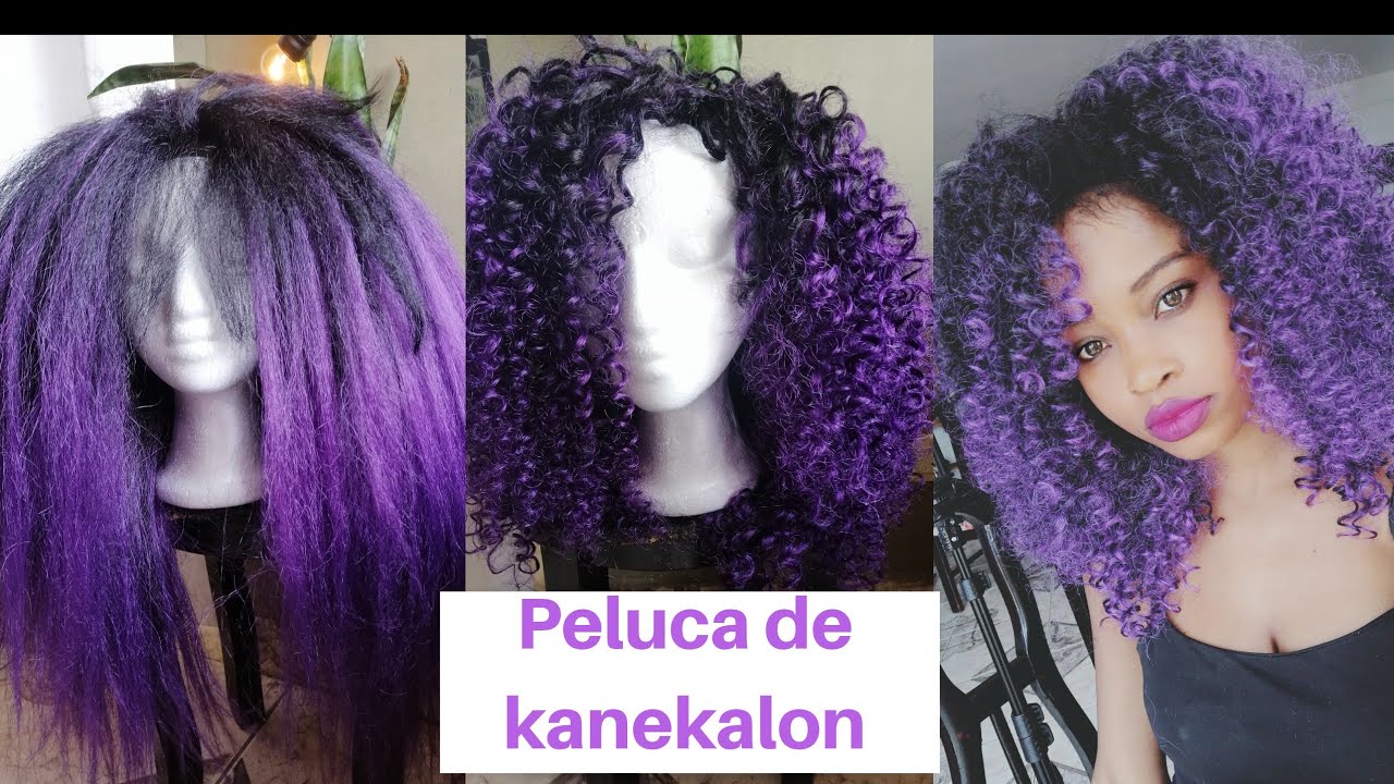 Como hacer un afro de kanekalon en Peluca/ Wig Purple curly afro hair