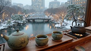 Zen Winter Garden View | Cozy Japanese Tea Ceremony & Relaxing Sounds