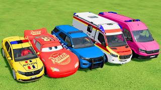 TRANSPORTING POLICE CARS, AMBULANCE, FIRE TRUCK, COLORFUL CARS WITH TRAIN -FARMING SIMULATOR 22! screenshot 1