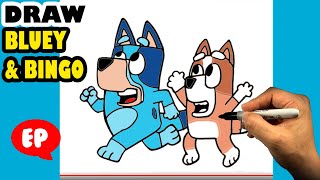 How to Draw BLUEY and BINGO - Running