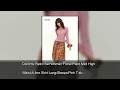 DUSHU Retro Set Women Floral Paint Midi High Waist A-line Skirt Long Sleeve Pink T-shirt Tie Ro
