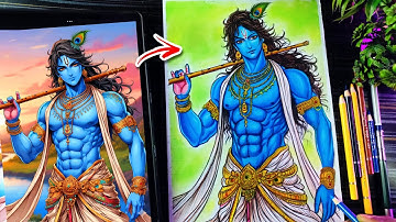 Krishna Drawing In Anime Style Realistic Colour Pencil Tutorial, Lord Krishna Full Body Drawing