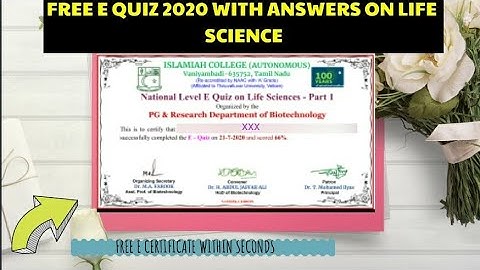 Free E quiz 2020 with answers and Free E certificate - Nationallevel Free E quiz on General Science