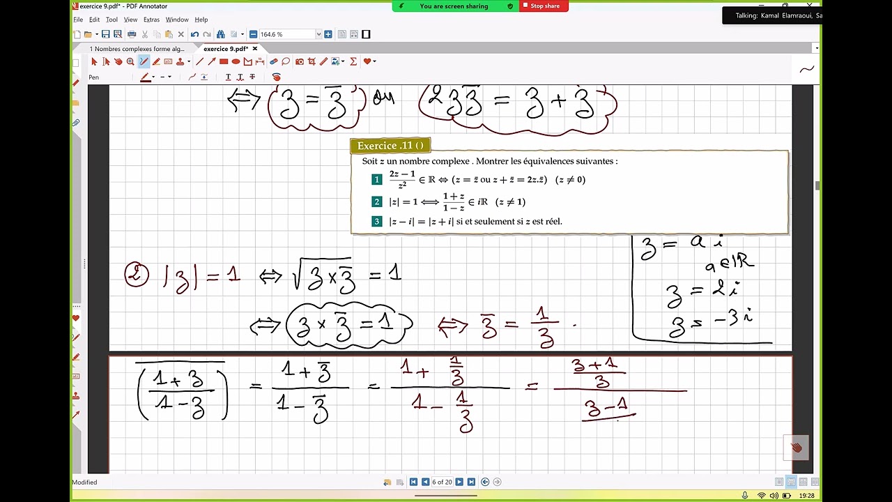 exercice 11 (partie 2) utilisation du module pour montrer qu'un nombre est un nombre imaginaire pur