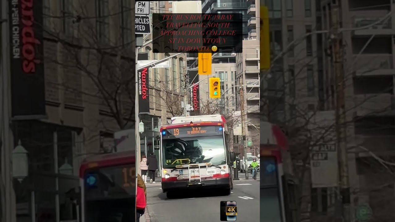 TTC Bus Route 19 Bay Travelling South On St Approaches College Stop In Downtown Toronto Ttc