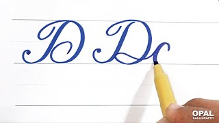 How to connect capital letter D with vowels letters in English Cursive Handwriting.