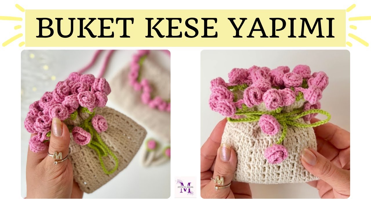Изготовление вязаной мини-сумочки-мешка для букета роз — очень просто!