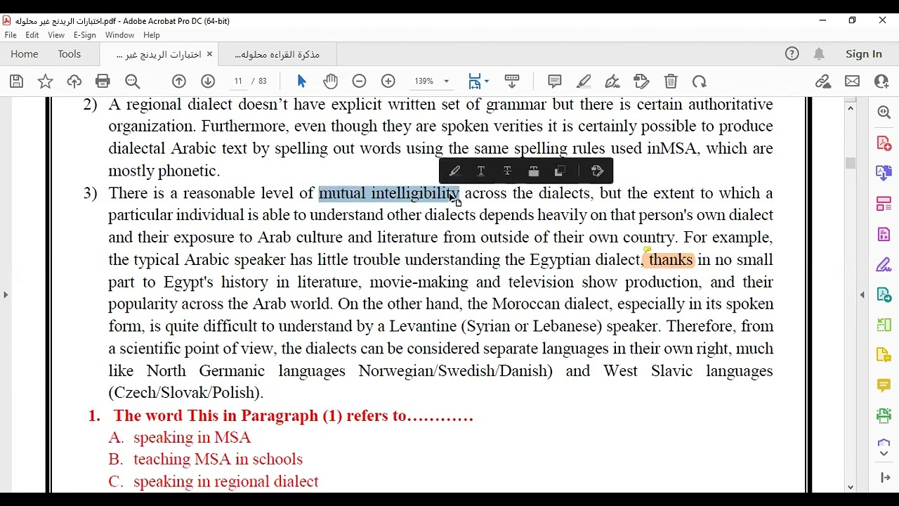 شرح الريدنج قطعة اللغه العربيه و اللهجات \ اختبار ستيب #step #السعودية #english
