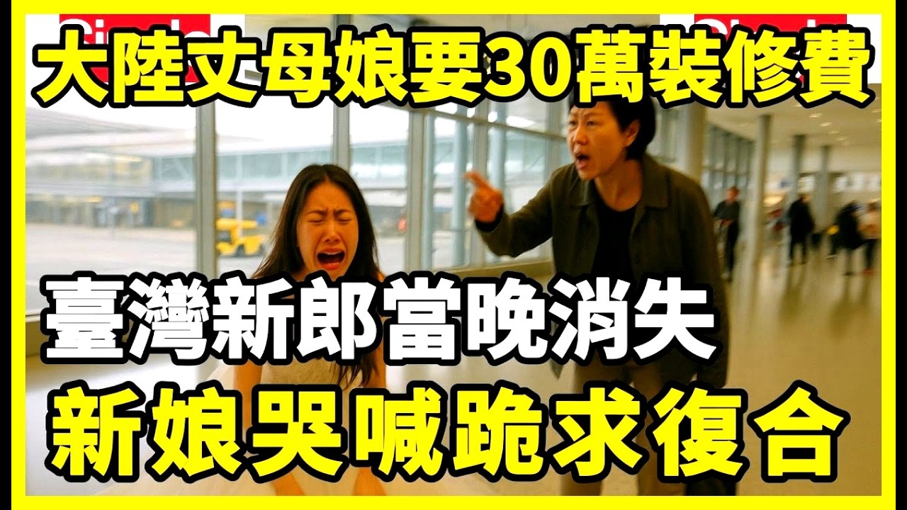 一位廣西女士原本以為自己找到了命中註定的愛情，要嫁給優秀的台灣男士，可誰也沒想到，就在兩家人第一次正式見面時，她的母親一句“想要30萬裝修費”，竟讓台灣新郎當晚消失無踪。新娘崩潰跪地哭喊，苦苦求複合