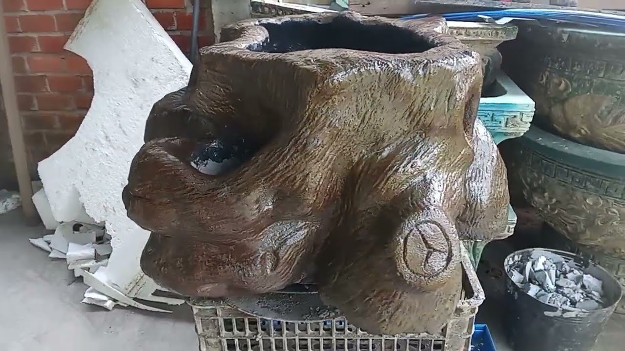 Cách làm gốc cây trồng bonsai  và sen đá từ xốp và xi măng.