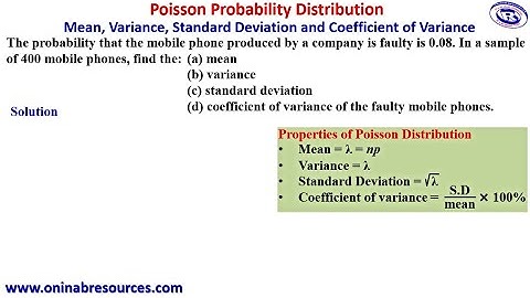 Poisson Probability Distribution: Mean, Variance, Standard Deviation and Coefficient of Variance