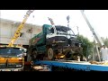 Rebuilding accidental UD Nissan V8 tipper Truck  unloading with three crane's