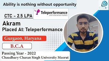 Congrats, Akram | Selected in " Teleperformance " | 2.5 LPA | B.C.A., Passing 2022 | Gurgaon