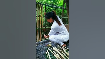 garden fence with natural bamboo | white dress girl fencing garden to protect plant 4m animal#shorts