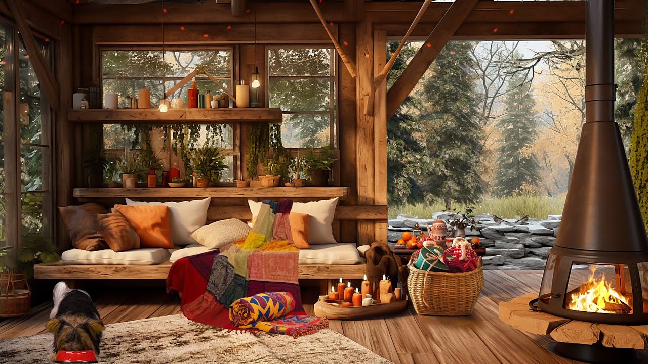 Peaceful Winter Terrace Ambience and Snowfall Mountain, Relaxing Wind ...