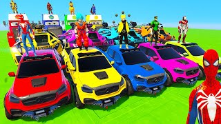 Spiderman Cars Monster Trucks Multi City Ramp Challenge ! Superhero Fire Mack Truck Car Race - Gta V