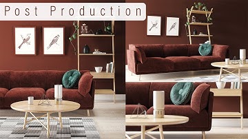 Post Production of a Realistic Interior Living Room in Photoshop (Boho) Tutorial