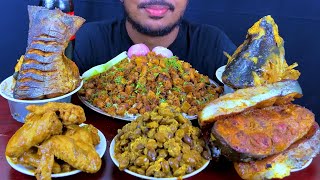 Eating Spicy Beef Boti Fry,Fish Fry,Fish Head,Chicken Wings With Rice Salat || Asmr Mukbong Show