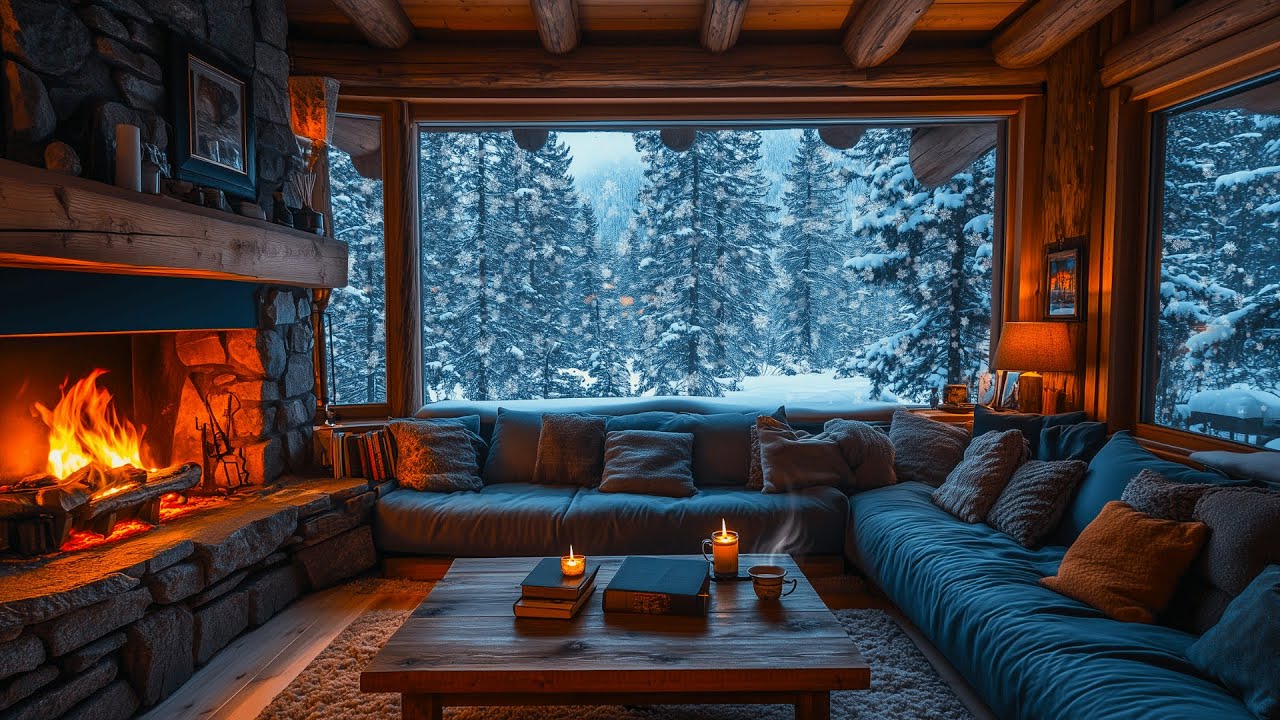 Warm Winter Ambience with Jazz —  Relaxing Cabin Ambience with Calm Piano & Crackling Fire❄️🔥
