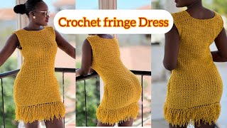 How to crochet a simple Fringe Dress/Easy crochet V- Dress with Fringes#crochetdress#crochet