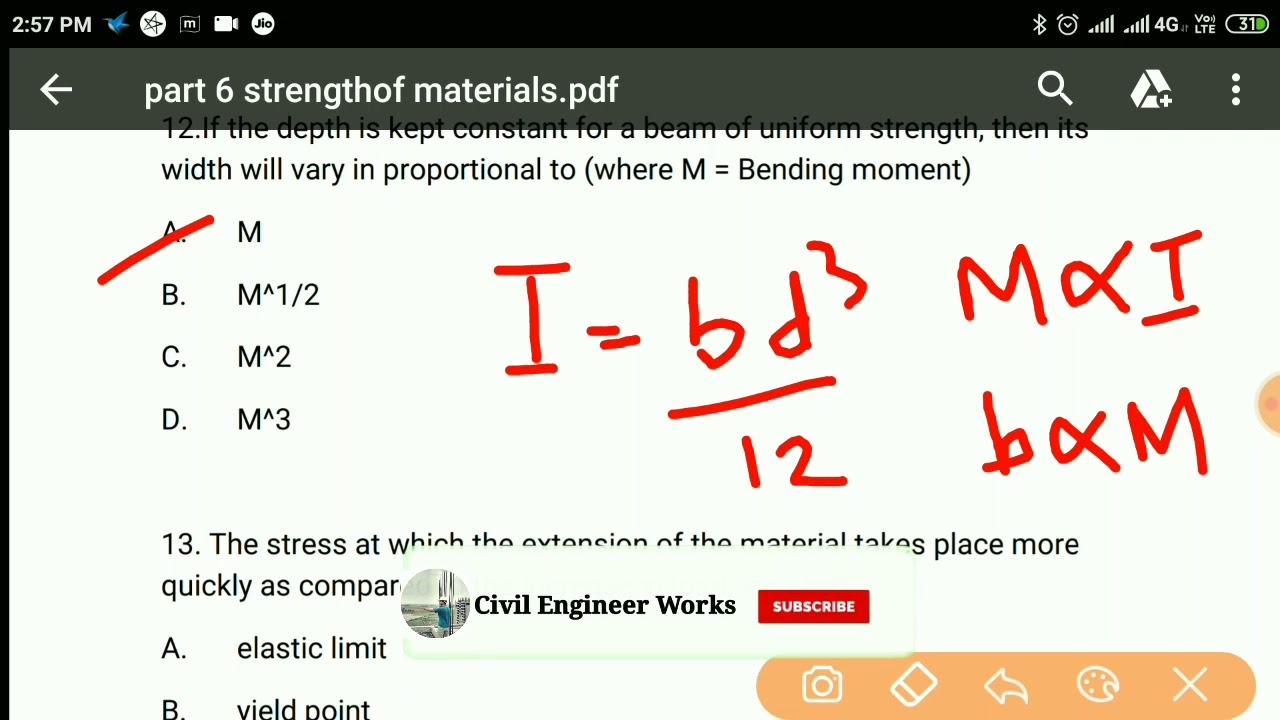 Important questions for strength of materials strength of materials MCQ's with tricks Part 6