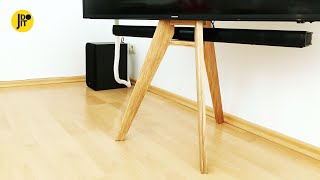 Wood Console Table TV Stand for TVs up to 55″, Multiple Finishes Tripod TV Stand | My First Furniture Project
