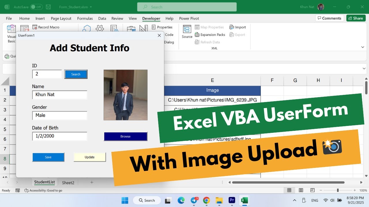 Upload File Vba Excel VBA UserForm with Image Upload Save, Search, Update & Delete ...