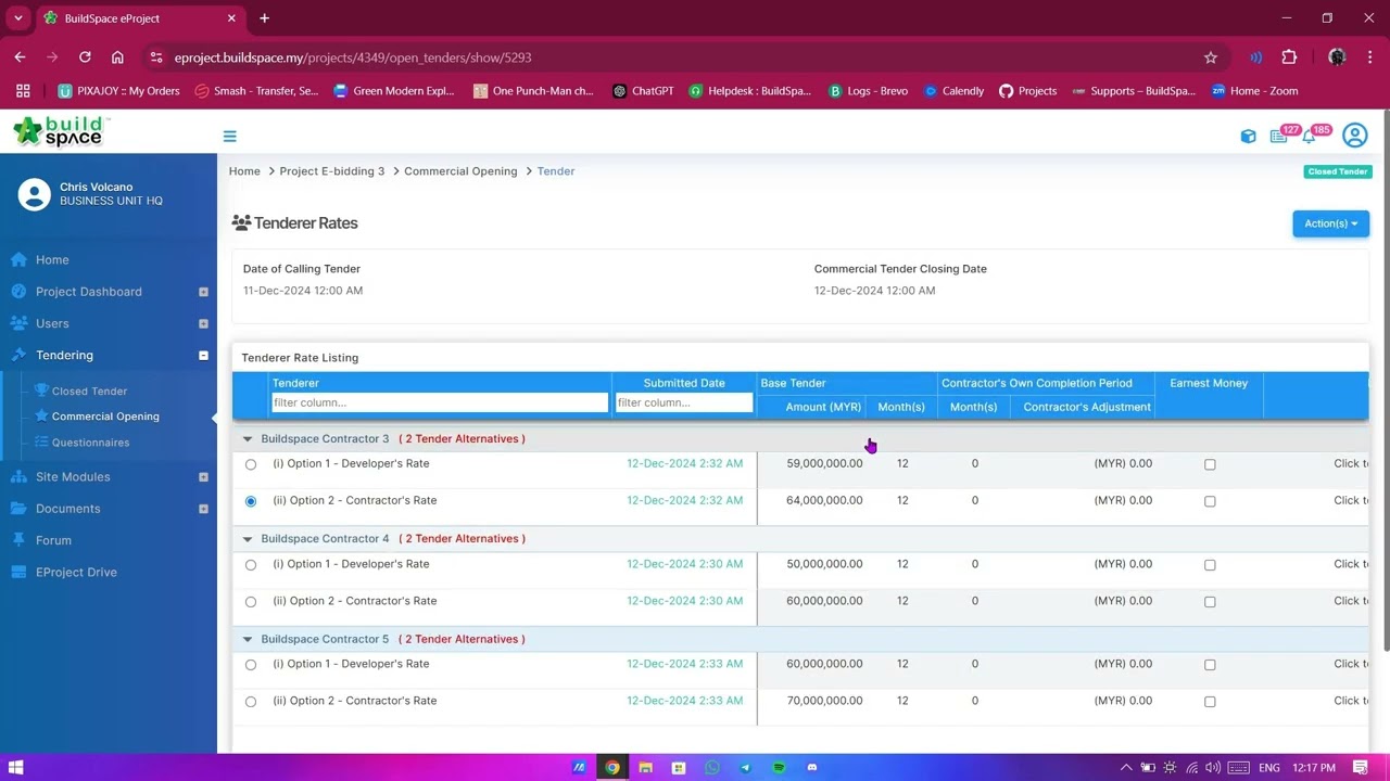 T38.2 How to active e-Bidding for Project with Tender Option