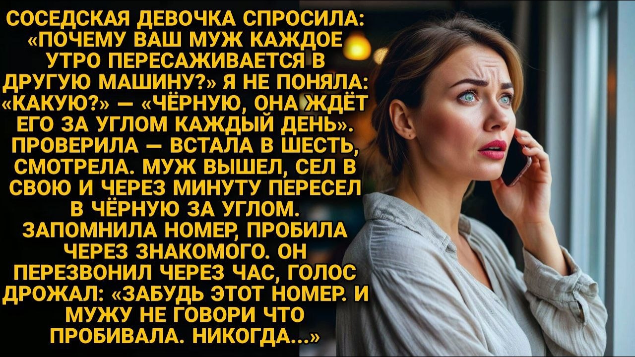 Муж каждое утро пересаживался в чёрную машину. Жена проследила и узнала правду...