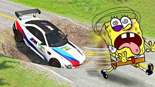 Spongebob Get Dizzy from Cars vs Massive Potholes | BeamNG Drive Car Crashes Reaction - Woa Doodland
