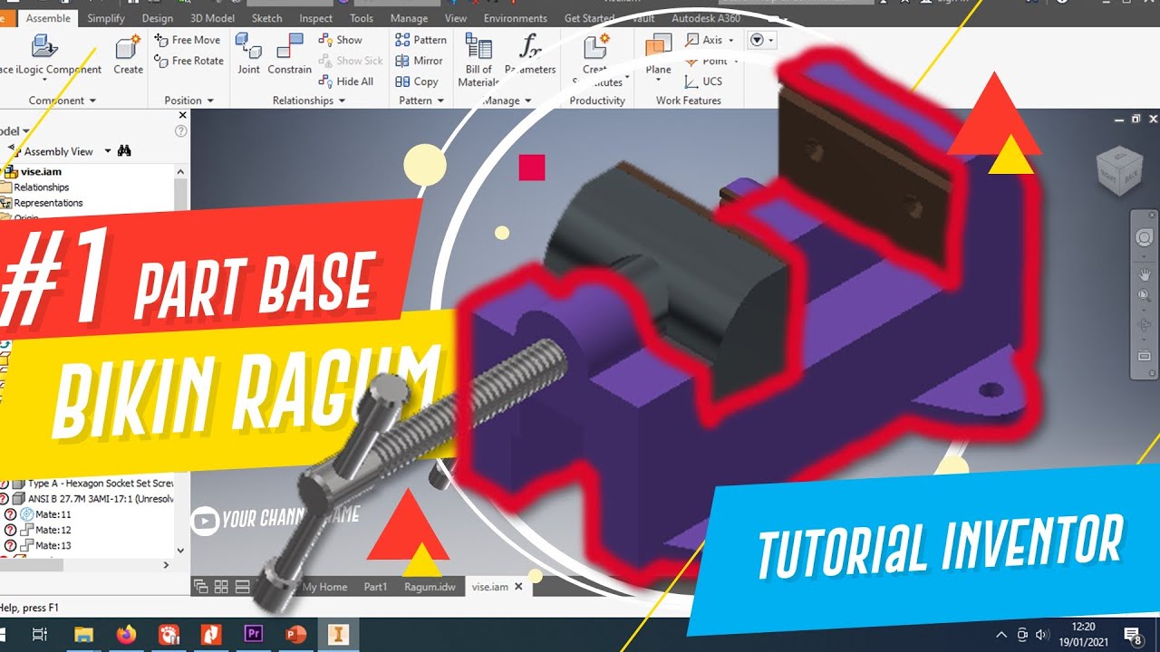 #1 PART BASE - Make a Vise With the Inventor - Inventor Tutorial - YouTube